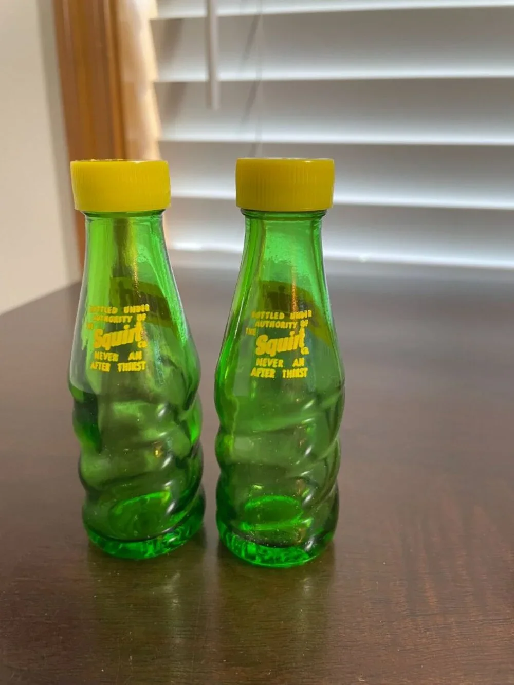 Vintage 1974 Squirt Soda Bottle Glass Salt and Pepper Shaker Set